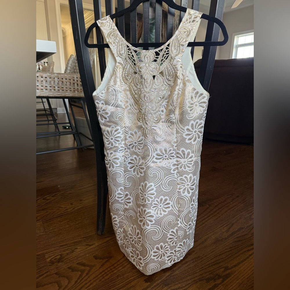 Lilly Pulitzer Cream & Gold Floral Backless Dress